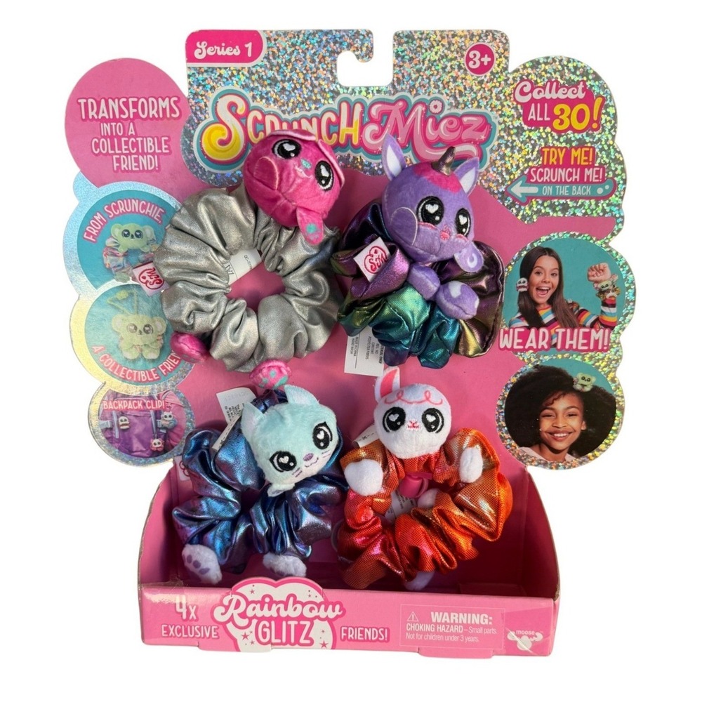 ScrunchMiez 4 Pack Rainbow Glitz Series 1 Exclusive Plush Soft Hair Scrunchies